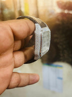 Cartier black leather strap Moissanite Watch