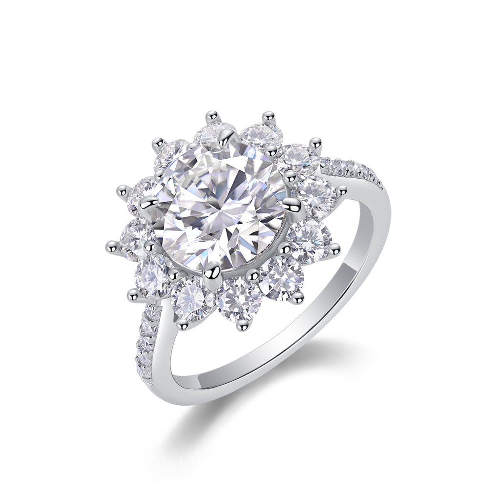Sunflower Ring Set With 3-carat Moissanite S925 Sterling Silver And Platinum Plated