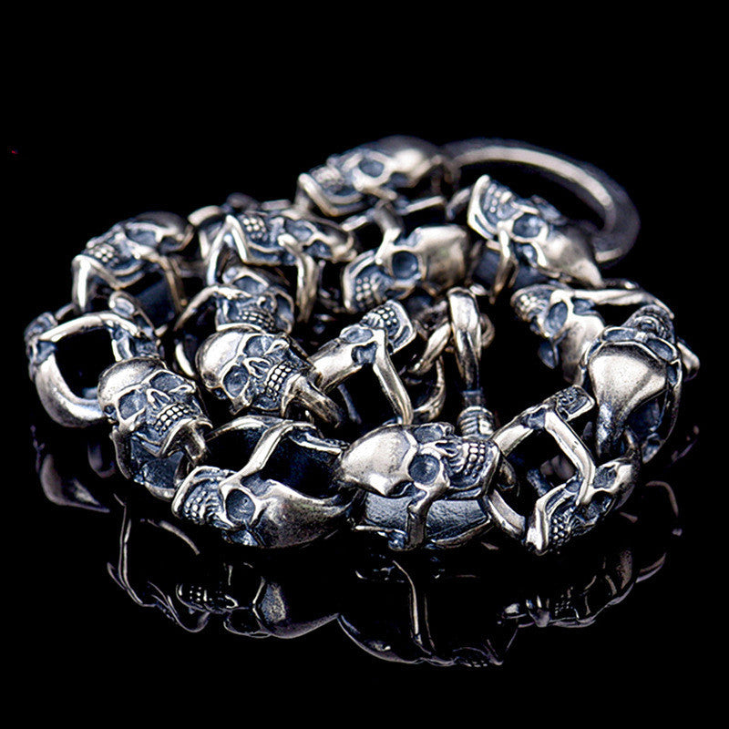 Double-sided Skull Bracelet Sterling Silver S925 Vintage  Silver Bracelet