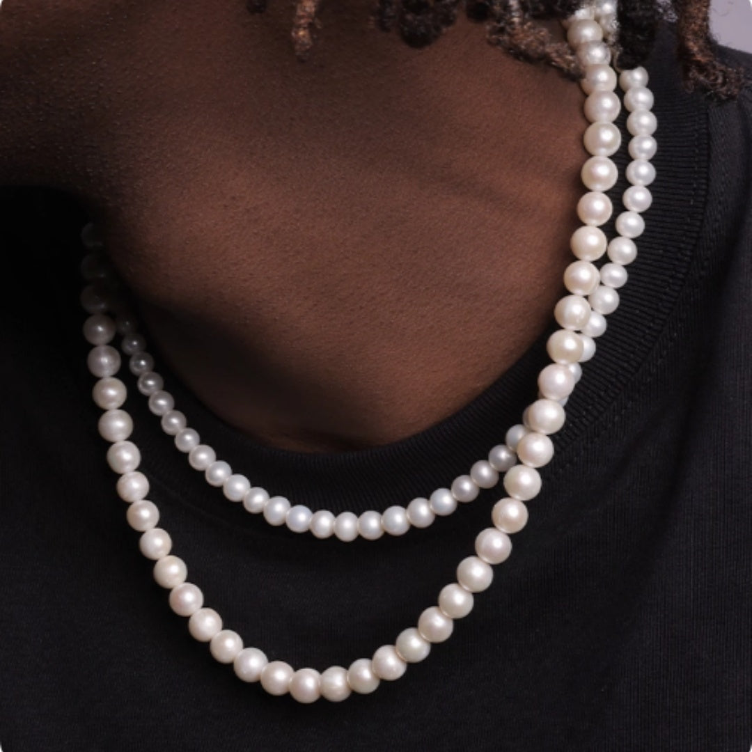 Natural Pearl Necklace Men's Hip-hop Retro High-end Clavicle Necklace