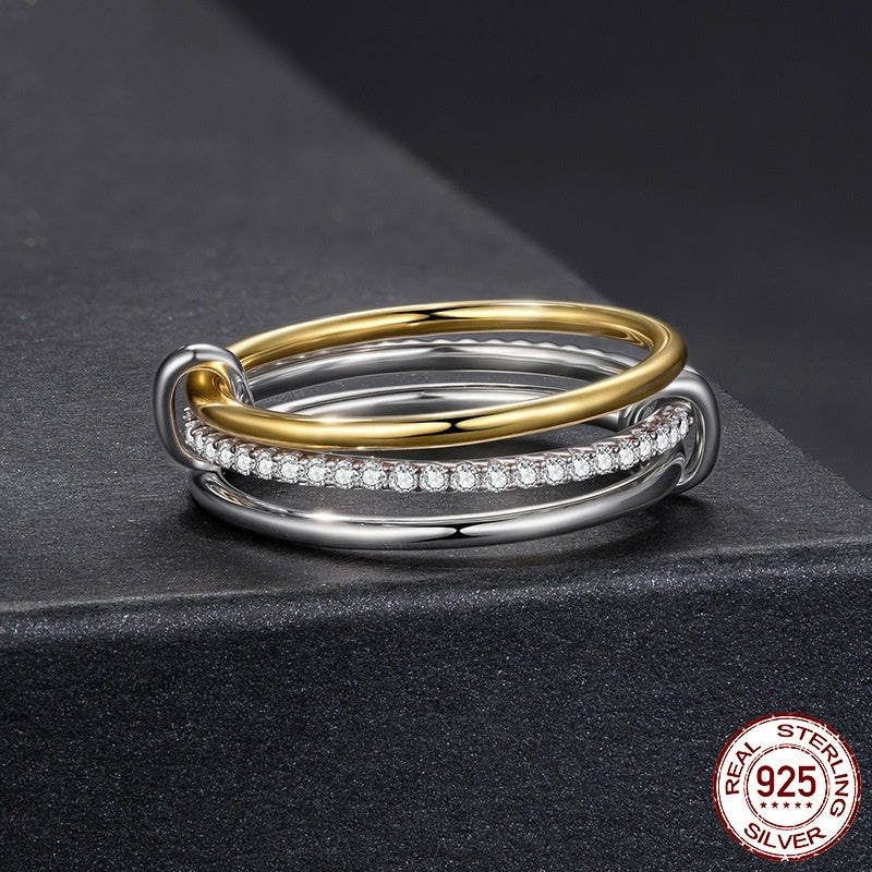 S925 Sterling Silver Three-circle Stacking Moissanite Ring