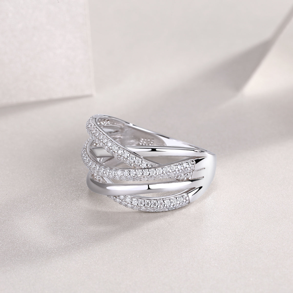 Brilliant Interweaving Diamond Ring Set With Moissanite S925 Sterling Silver And Platinum-plated