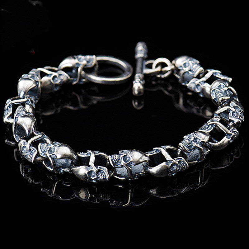 Double-sided Skull Bracelet Sterling Silver S925 Vintage  Silver Bracelet