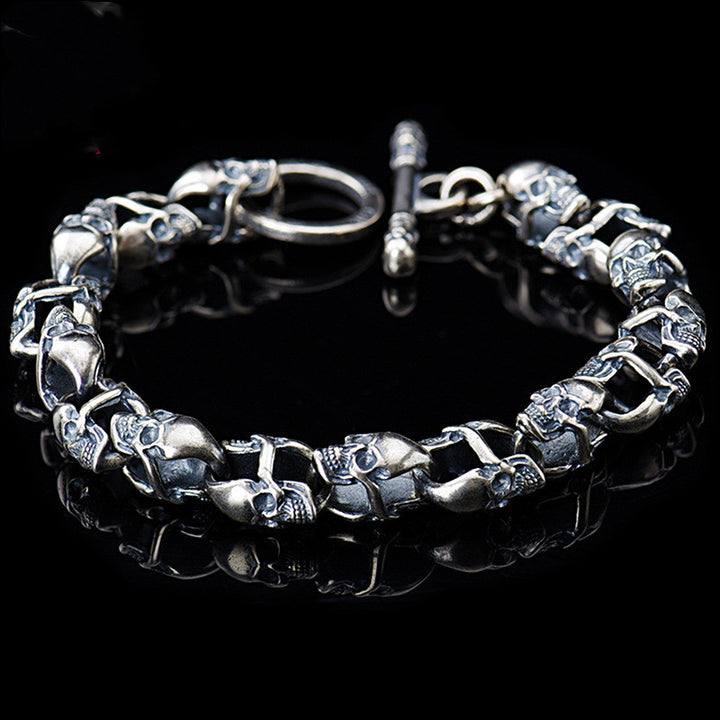 Double-sided Skull Bracelet Sterling Silver S925 Vintage  Silver Bracelet