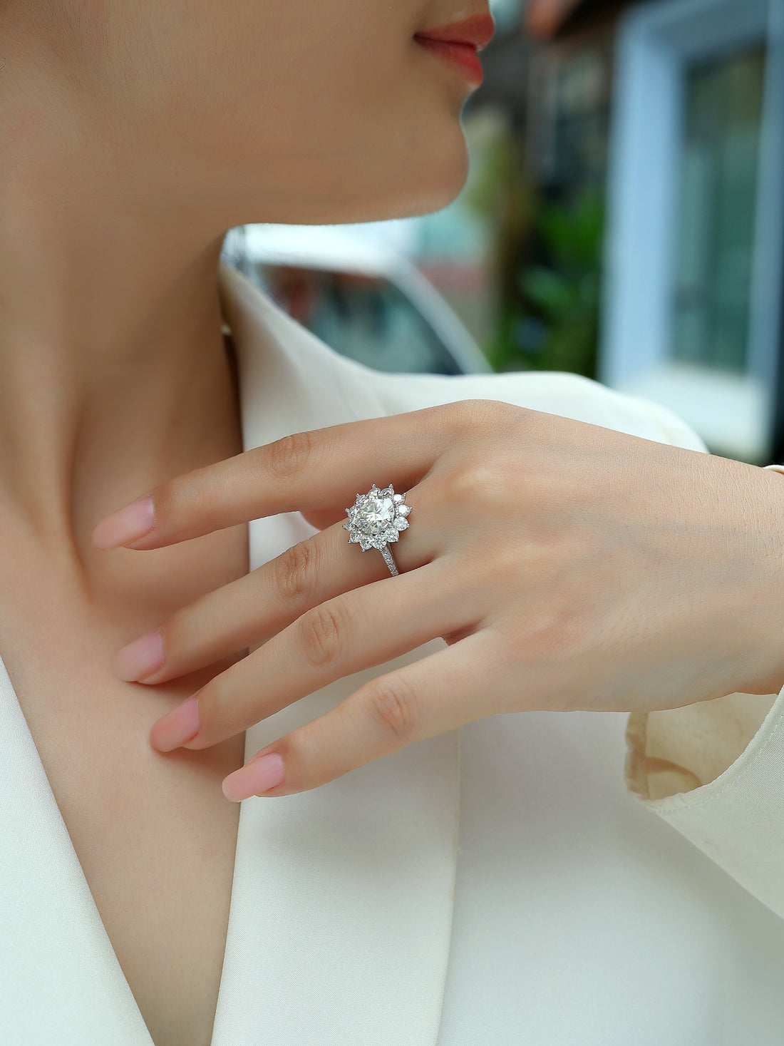 Sunflower Ring Set With 3-carat Moissanite S925 Sterling Silver And Platinum Plated