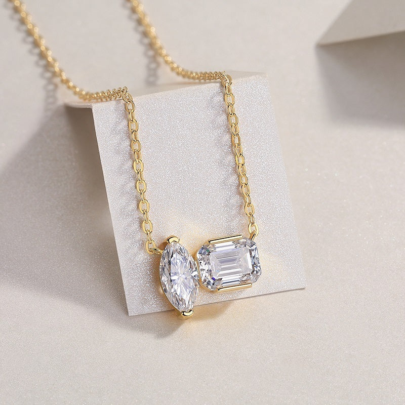 Marquis Radiant Cut VVS Moissanite pendant Set 925 Silver Gold Plated
