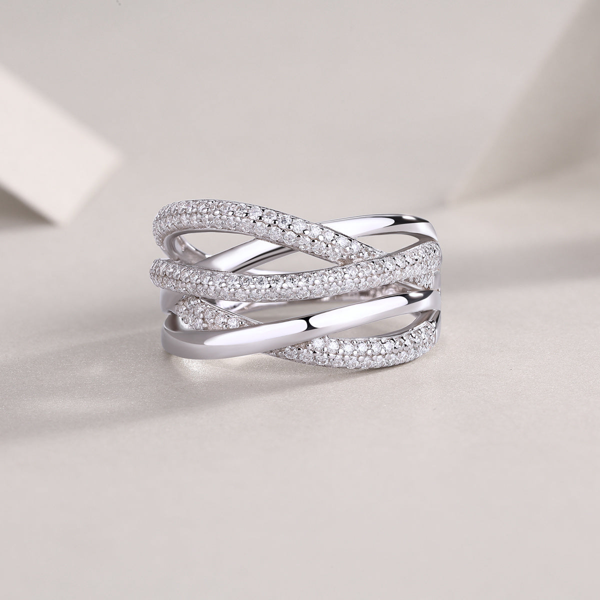 Brilliant Interweaving Diamond Ring Set With Moissanite S925 Sterling Silver And Platinum-plated