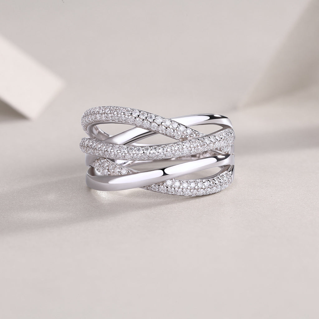 Brilliant Interweaving Diamond Ring Set With Moissanite S925 Sterling Silver And Platinum-plated