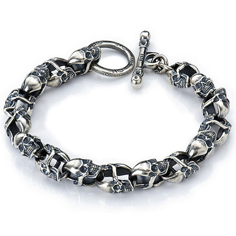 Double-sided Skull Bracelet Sterling Silver S925 Vintage  Silver Bracelet