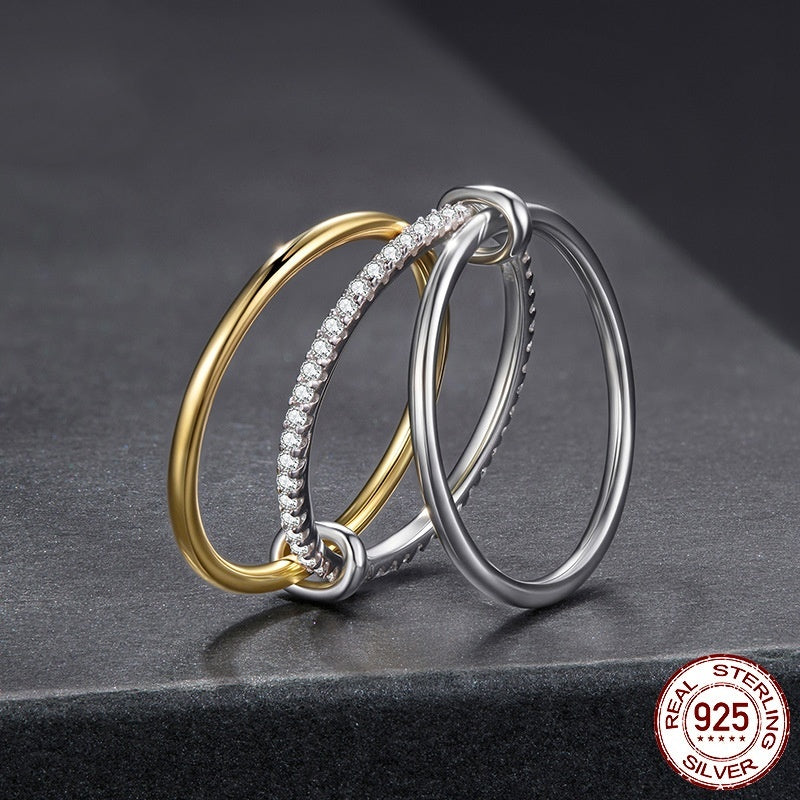S925 Sterling Silver Three-circle Stacking Moissanite Ring