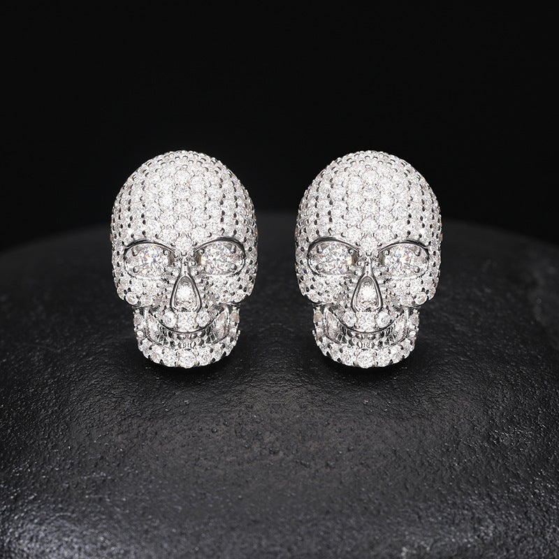 S925 Silver Skull Moissanite Stud Earrings