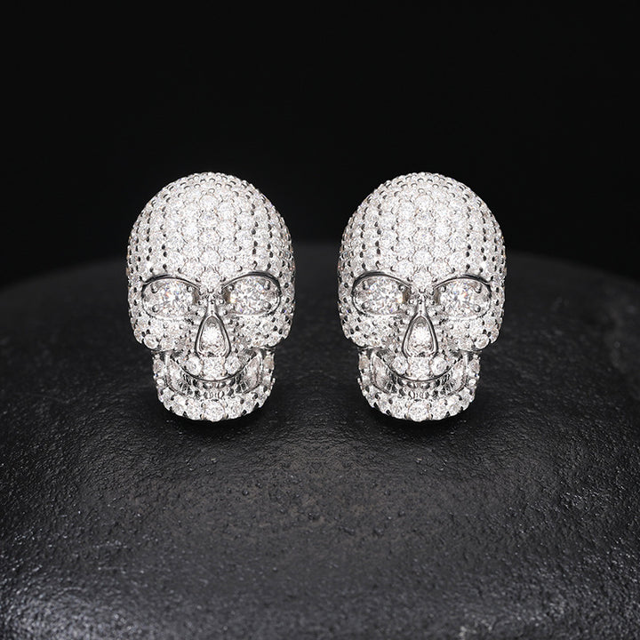 S925 Silver Skull Moissanite Stud Earrings