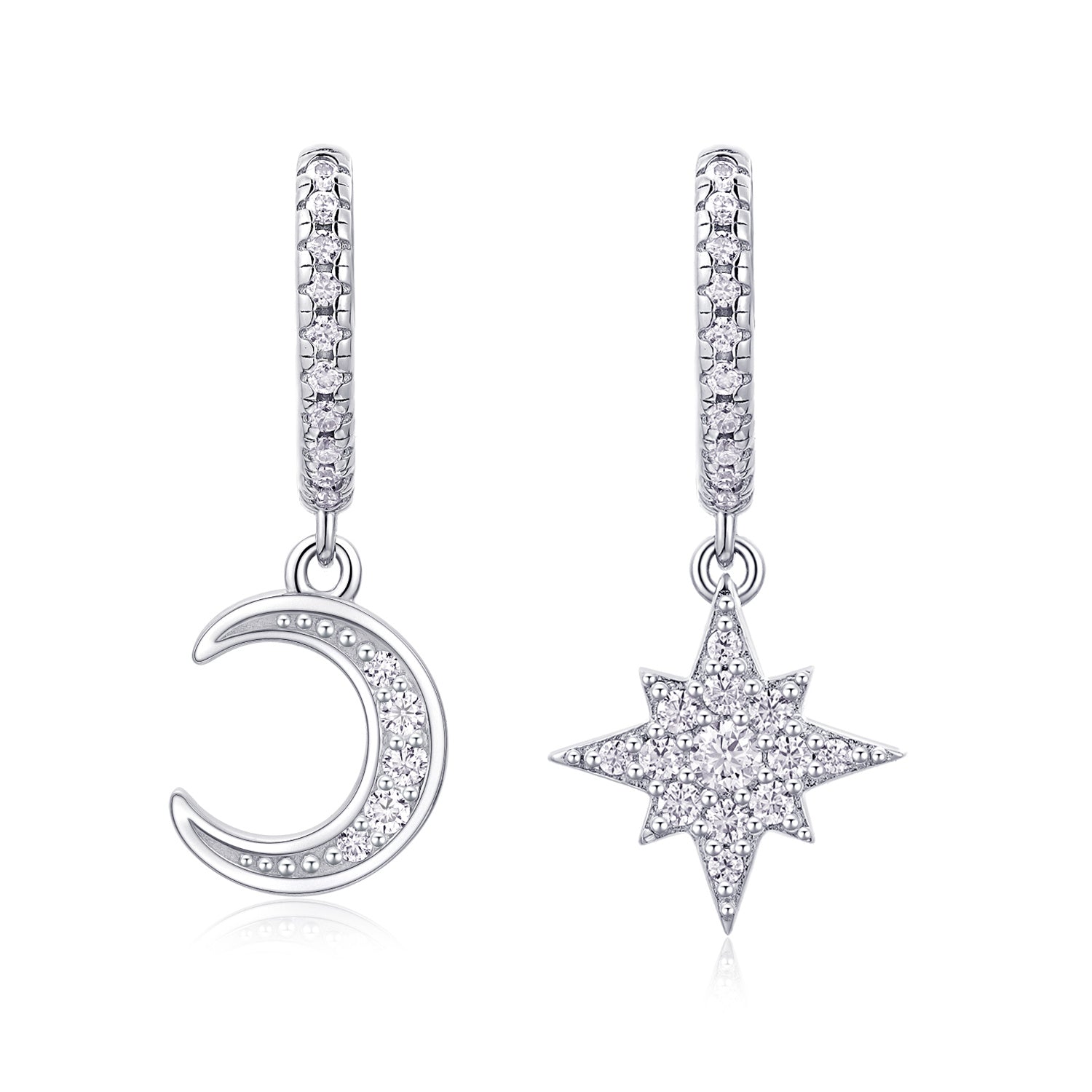 Star And Moon Earrings Set With Moissanite S925 Sterling Silver And Platinum-plated