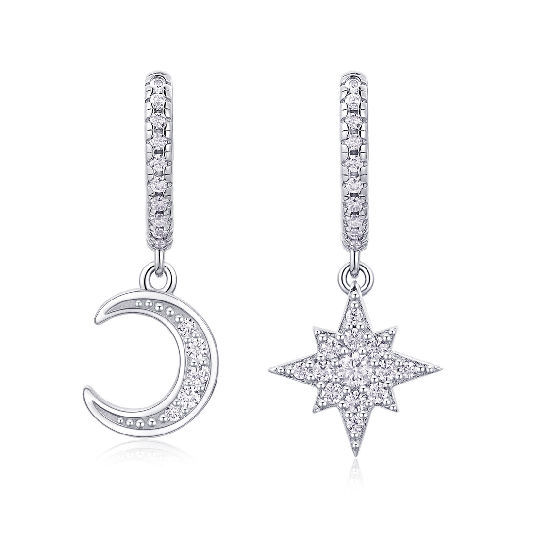 Star And Moon Earrings Set With Moissanite S925 Sterling Silver And Platinum-plated