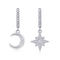 Star And Moon Earrings Set With Moissanite S925 Sterling Silver And Platinum-plated