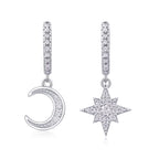 Star And Moon Earrings Set With Moissanite S925 Sterling Silver And Platinum-plated