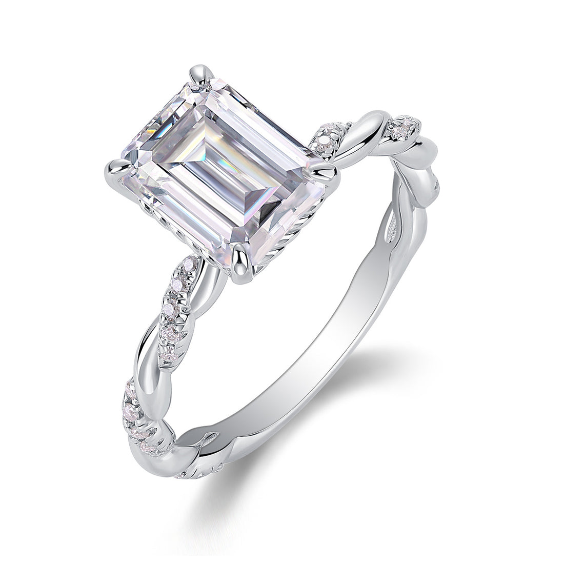 Chasing Light - VVS Emerald Moissanite Ring Set S925 Sterling Silver
