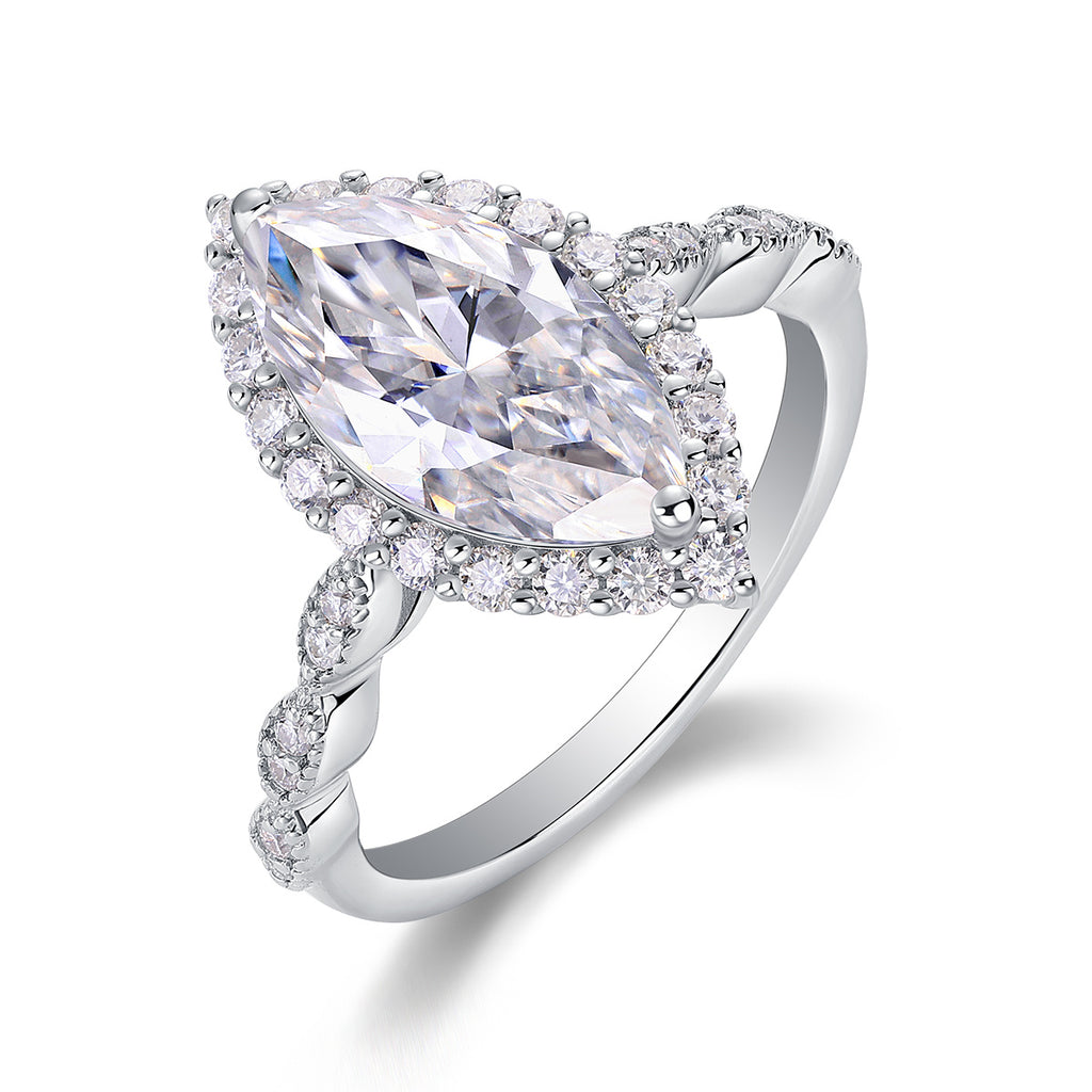 Marquis Moissanite S925 Sterling Silver And Platinum-plated Diamond Ring