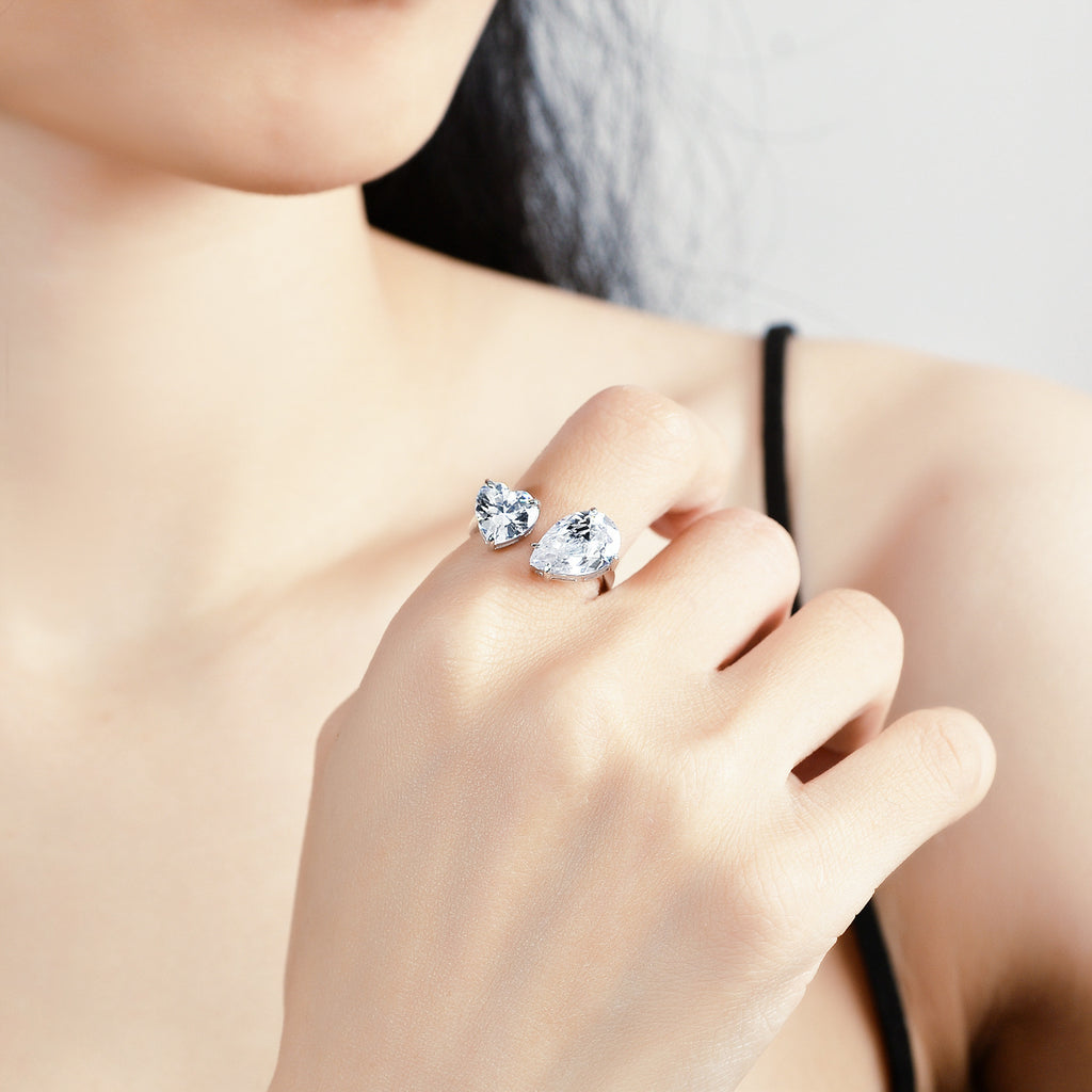 Heart and Pear Cut VVS Moissanite Ring S925 Silver