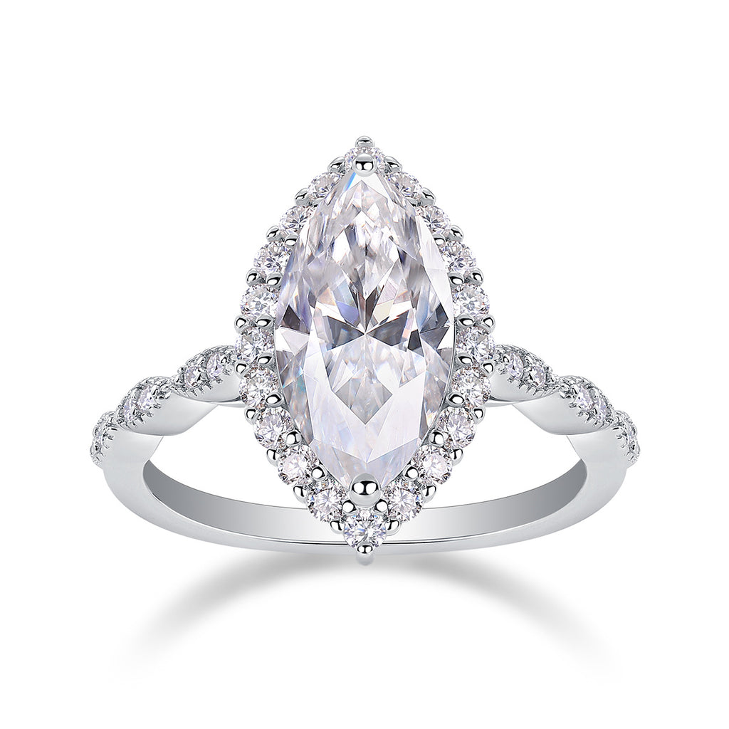 Marquis Moissanite S925 Sterling Silver And Platinum-plated Diamond Ring