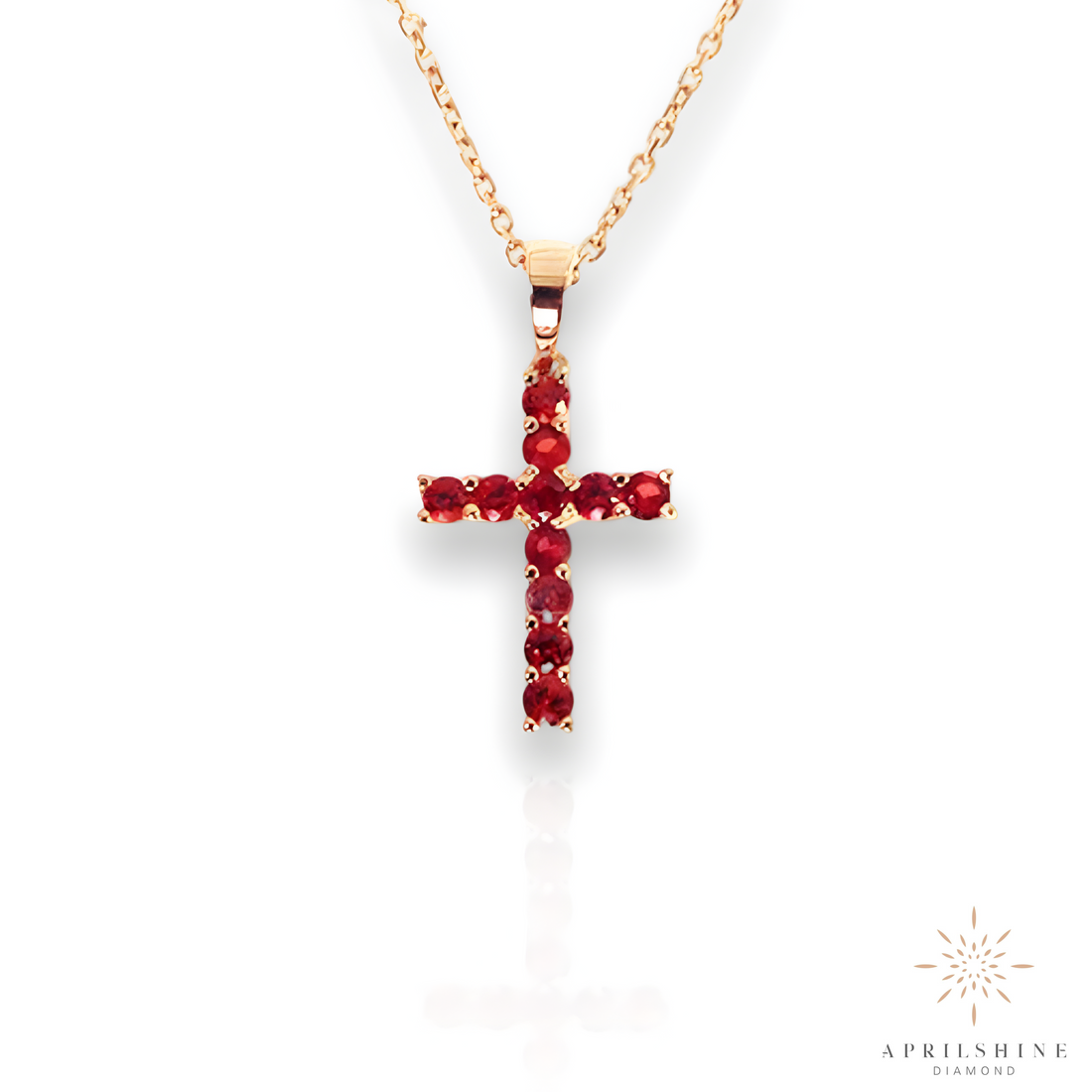 14K Gold Ruby Cross Pendant