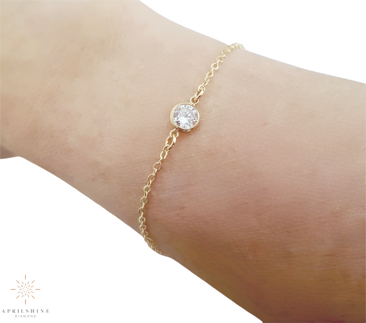 14K Gold Solitaire Diamond Bracelet