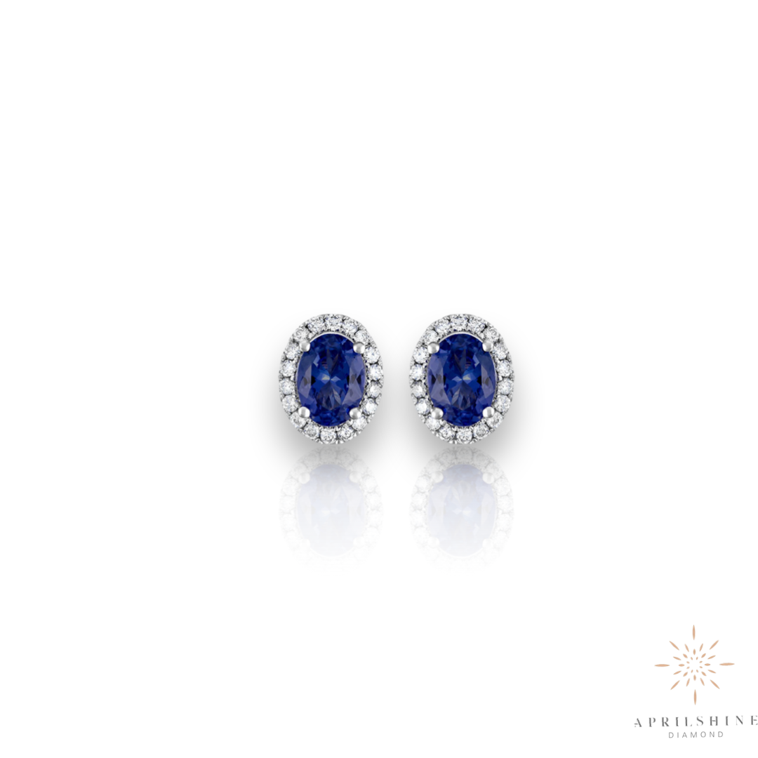 14K Gold Sapphire Diamond Earrings