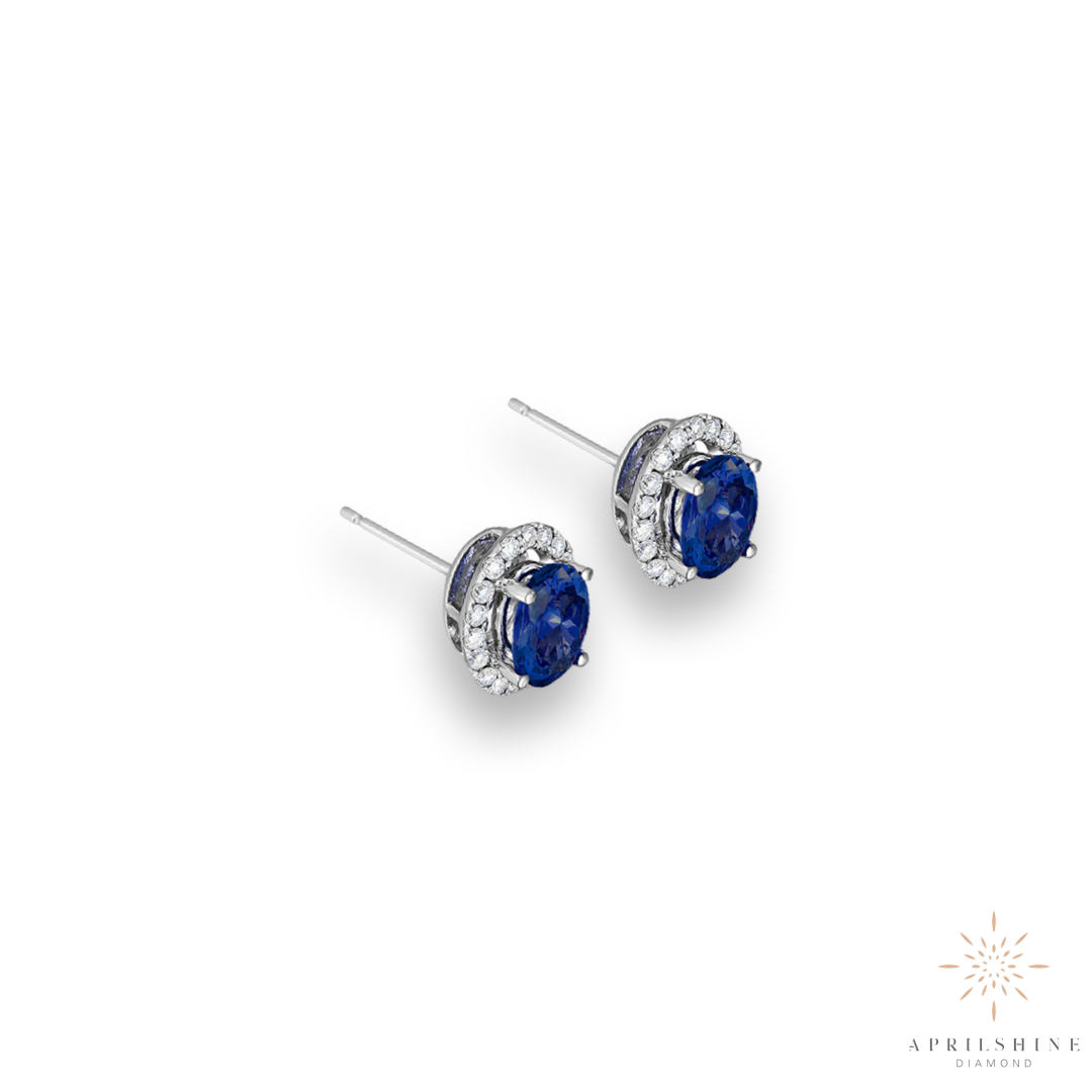 14K Gold Sapphire Diamond Earrings