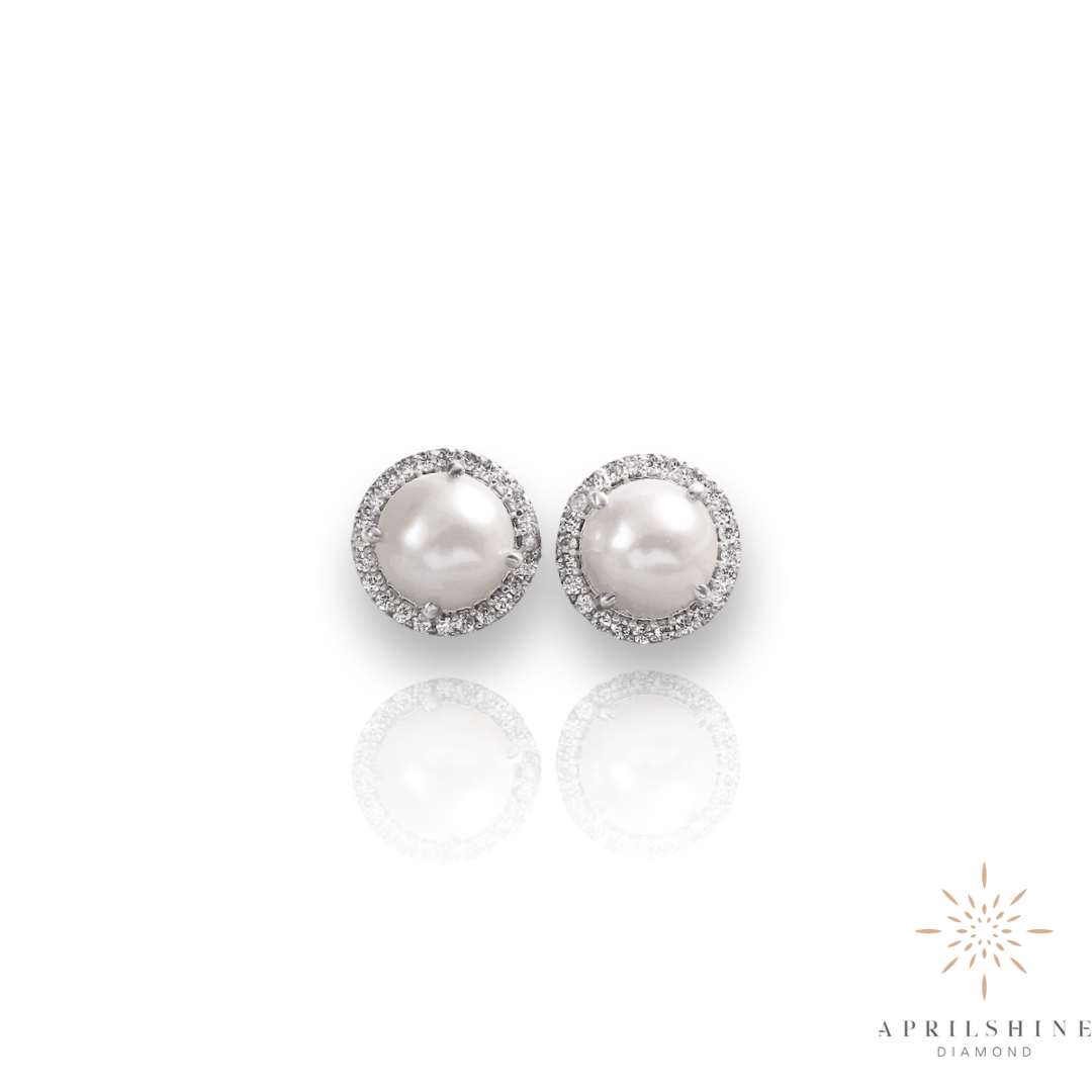 14K Gold Pearl Diamond Studs