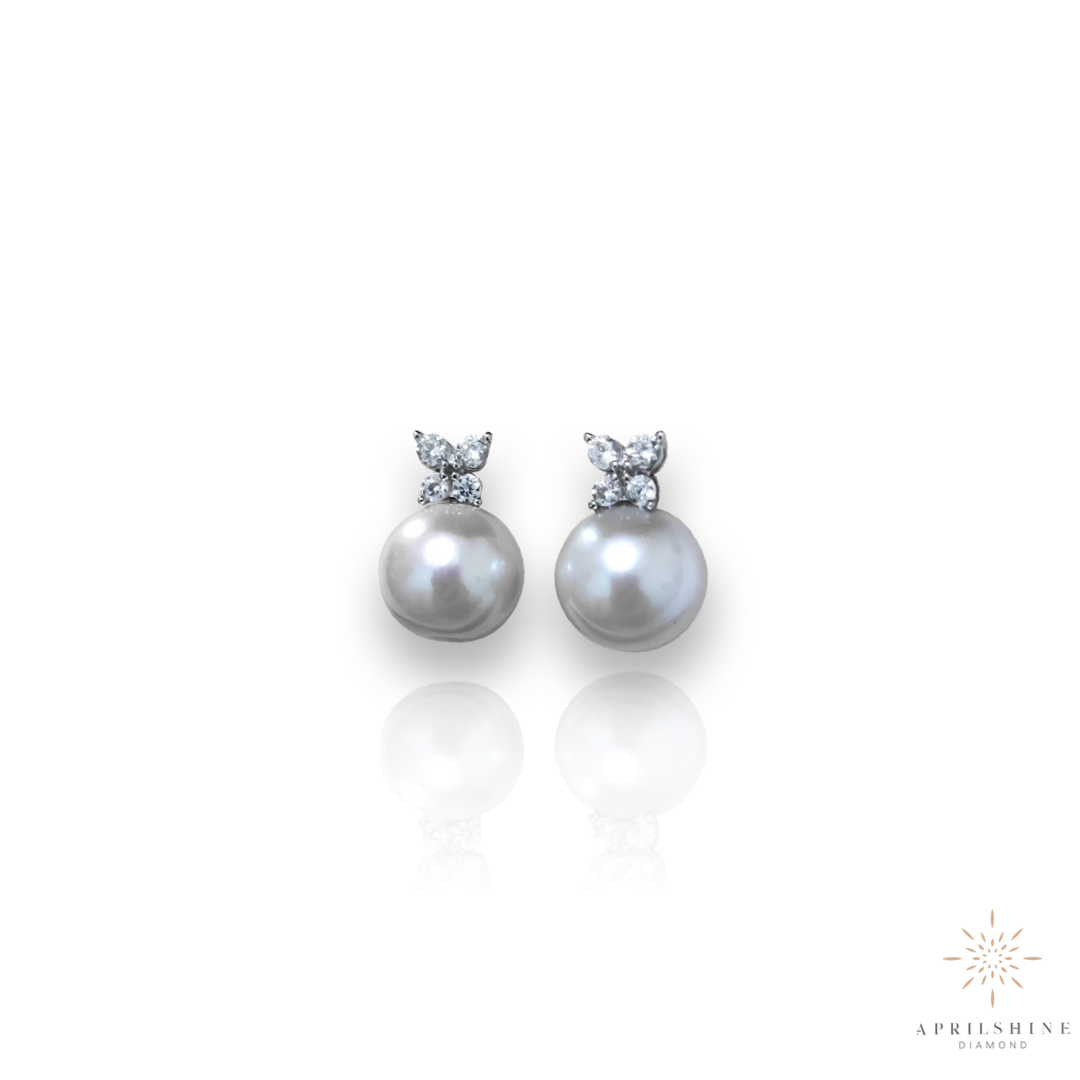 14K Gold Pearl Diamond Earrings