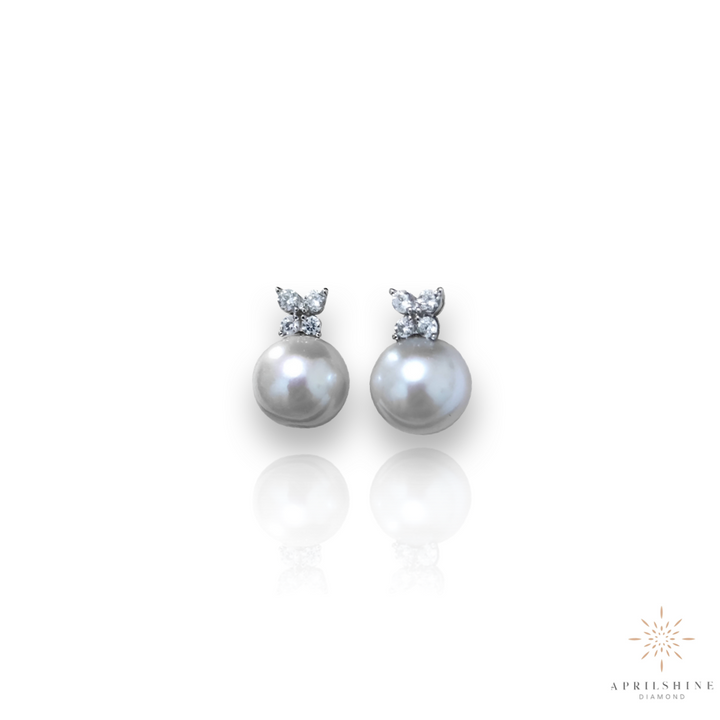 14K Gold Pearl Diamond Earrings