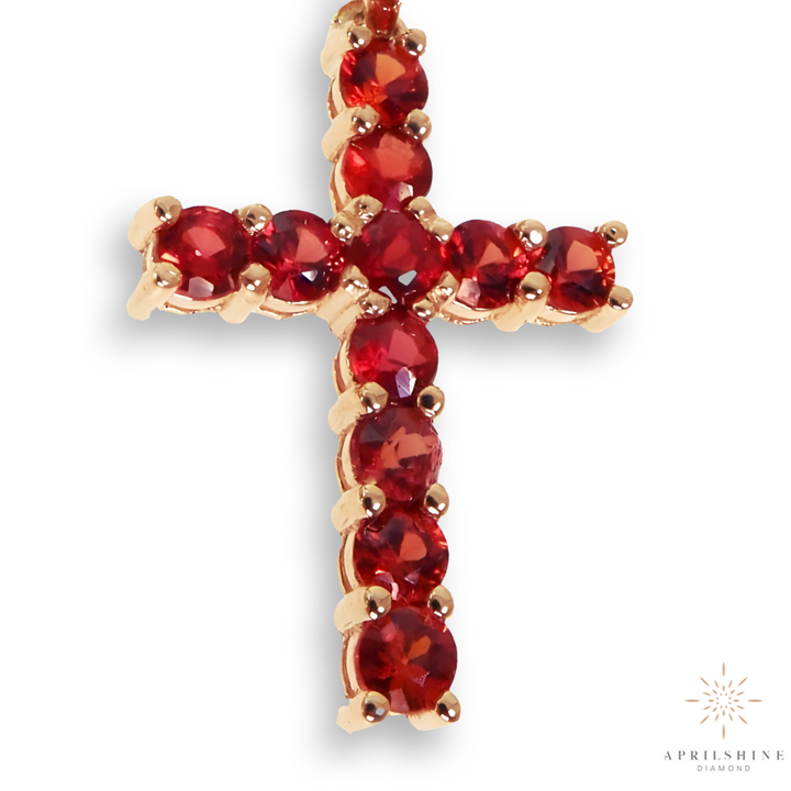 14K Gold Ruby Cross Pendant