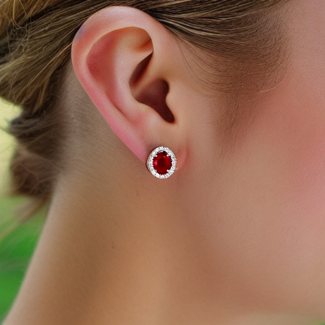 14K Gold Diamond Ruby Earrings