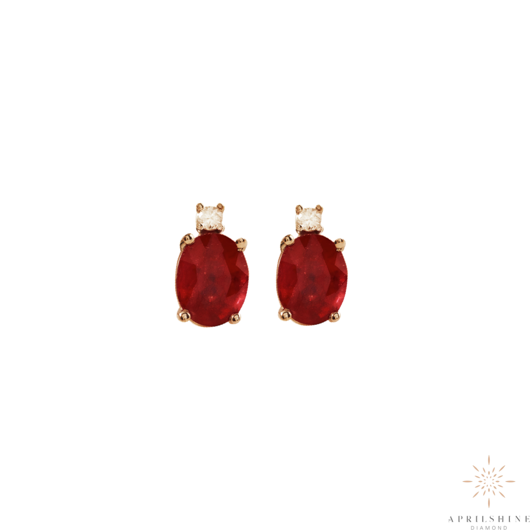 14K Gold Ruby Diamond Earrings