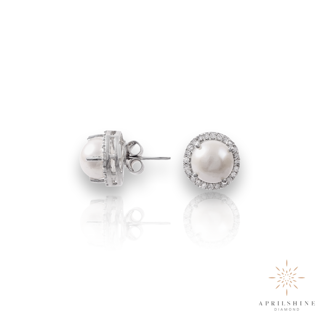 14K Gold Pearl Diamond Studs