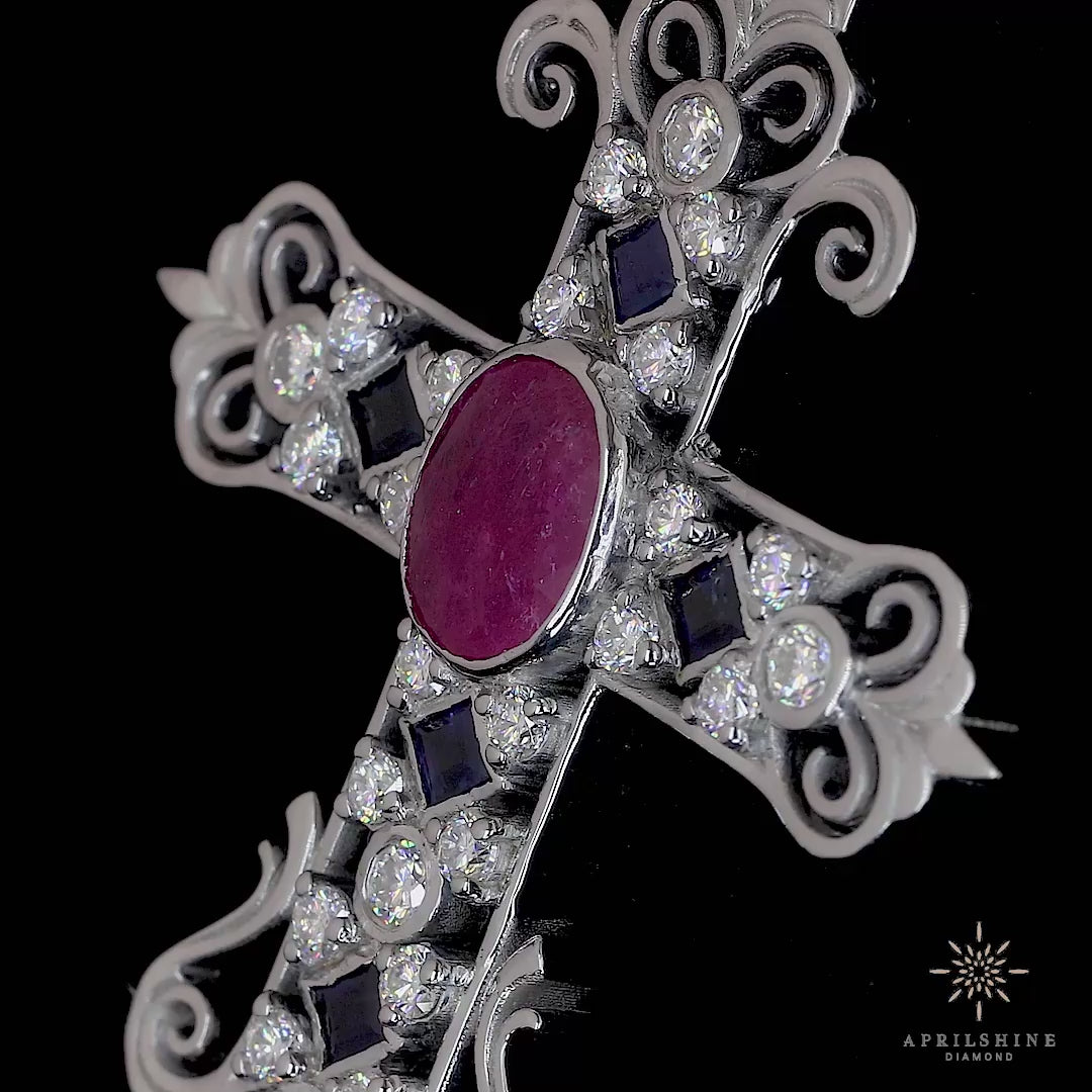 Natural Ruby 925 Moissanite Cross Pendant