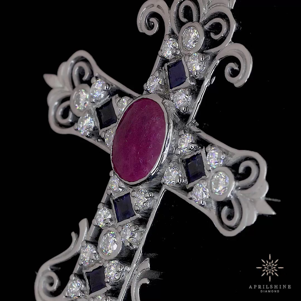 Natural Ruby 925 Moissanite Cross Pendant