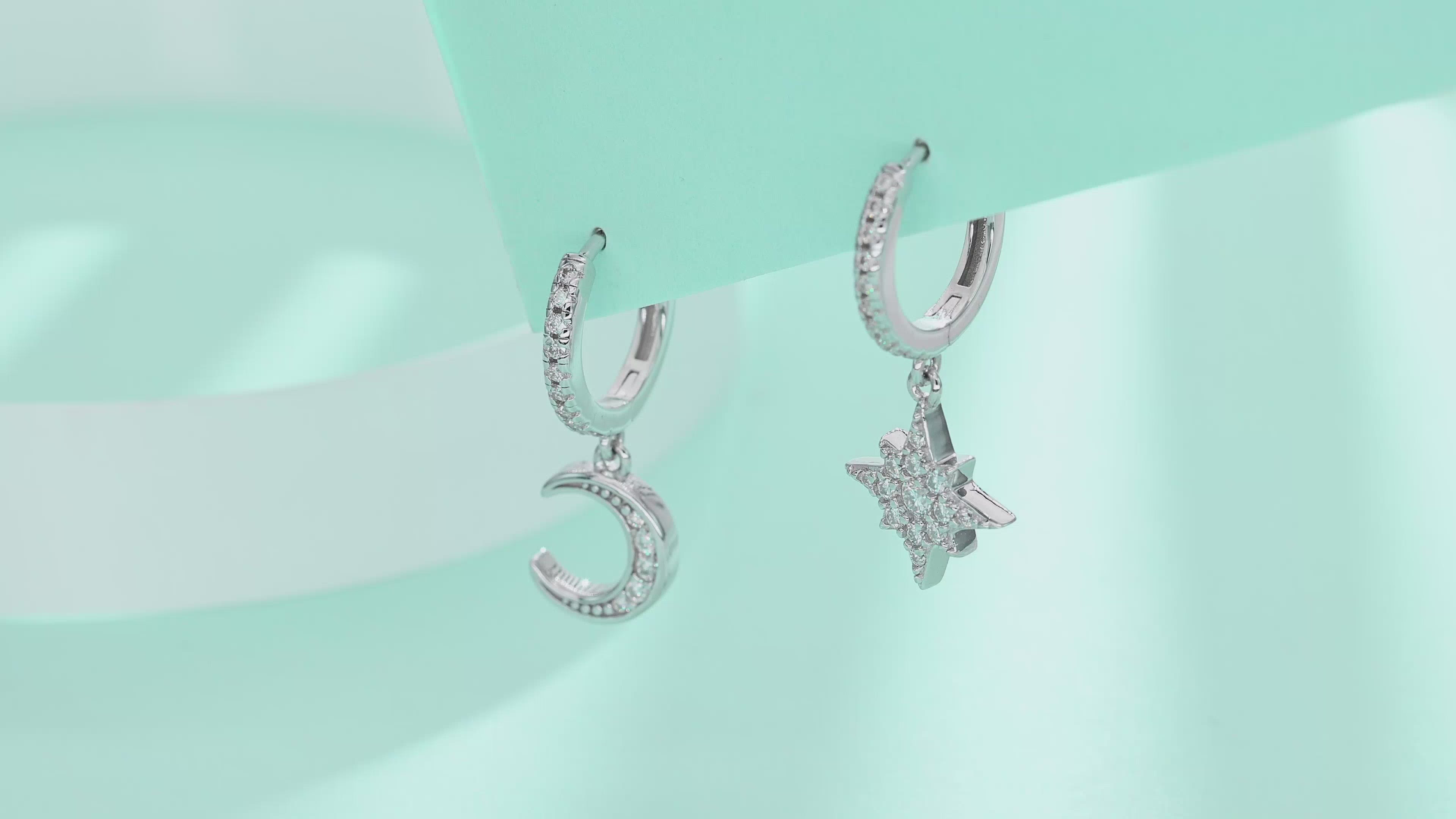 Star And Moon Earrings Set With Moissanite S925 Sterling Silver And Platinum-plated