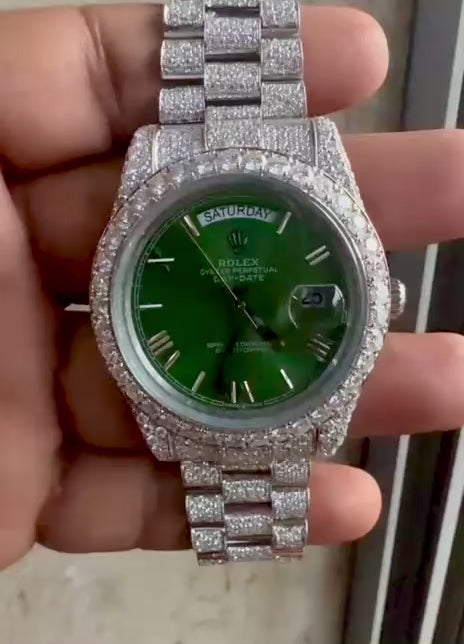 Rolex Green Dial Moissanite Watch