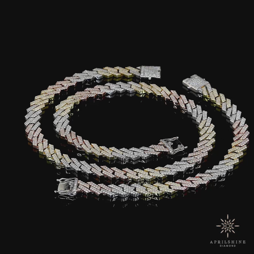 10mm VVS Moissanite Cuban Chain Tricolor