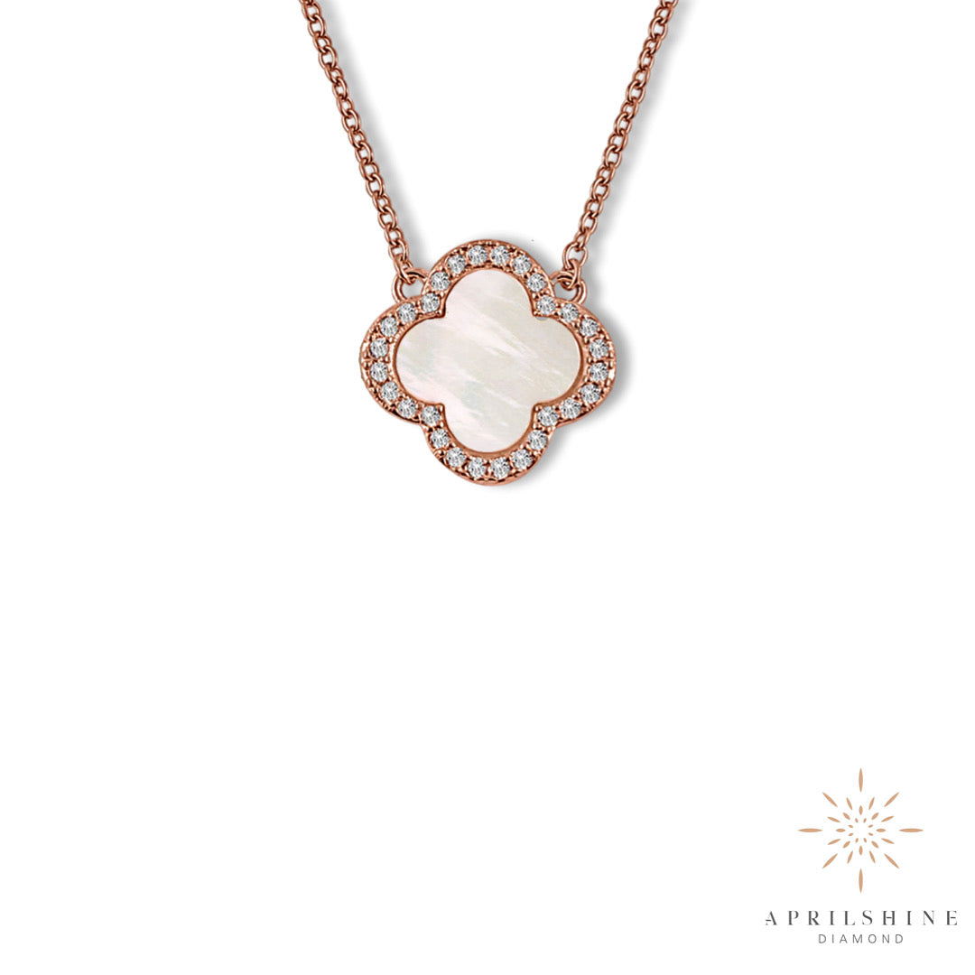 10K Rose Gold Diamond Clover Necklace