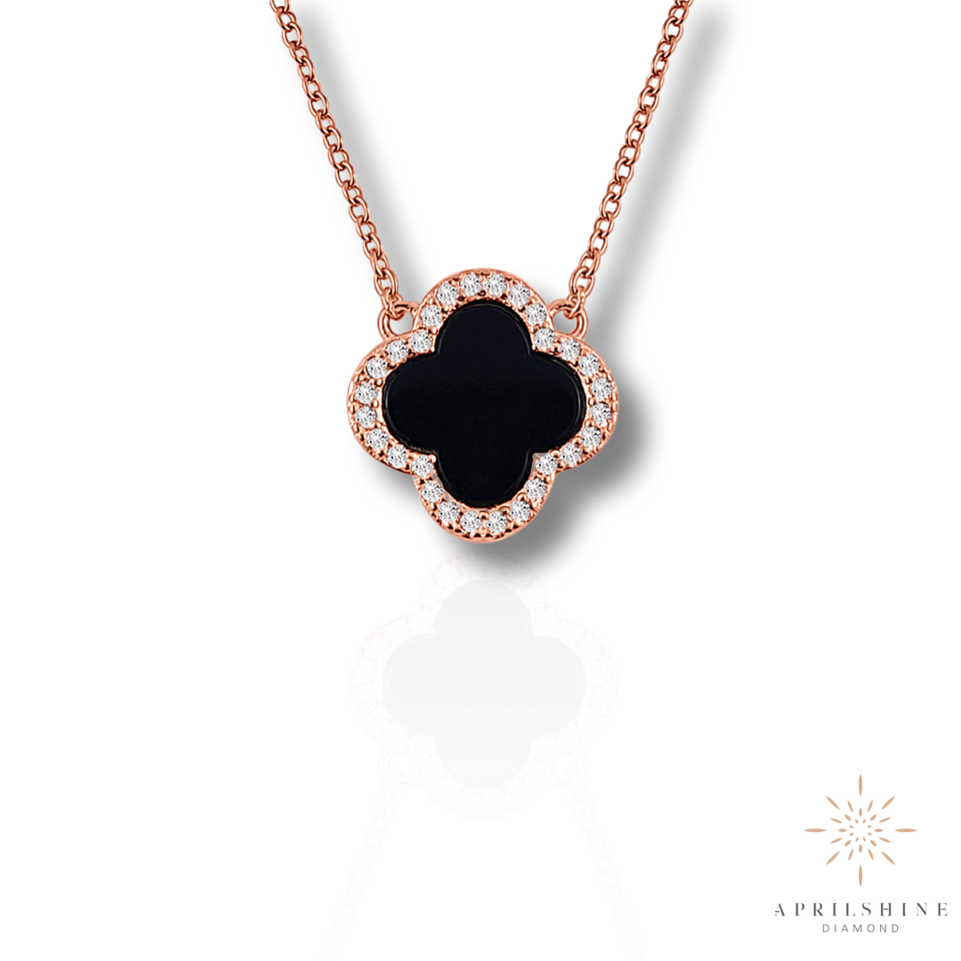 10K Rose Gold Diamond Clover Necklace
